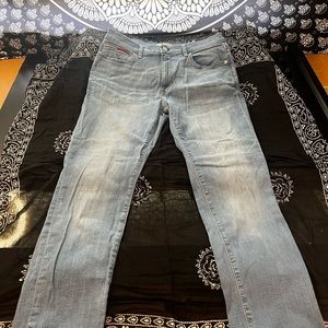 Tommy jeans straight cut stretch denim mid rise med wash blue jeans